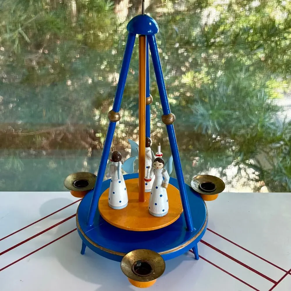 Vintage 1960s German Christmas Pyramid Angel Candle Carousel Spinner